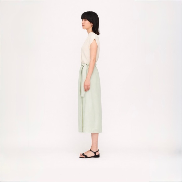 Uniqlo U Mint Green Wrap Midi Skirt Rayon Blend Tie Size 10 - Picture 10 of 10